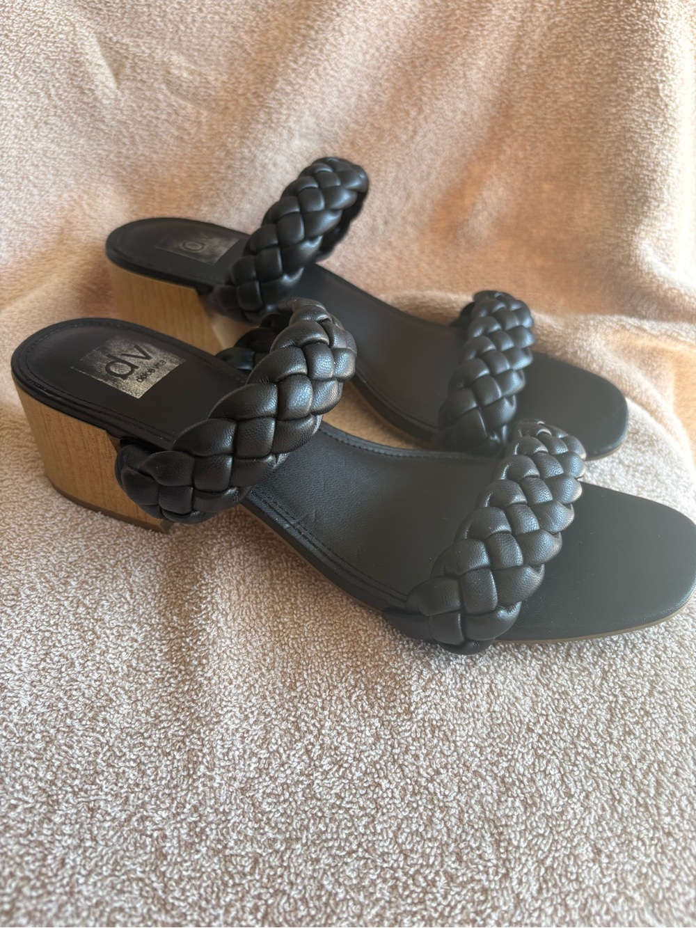 DV Dolce Vita Chili Black Braided Block Heel Sandals Size 10